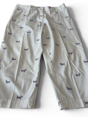 Talbots Dachshund Dog Embroidered White Heritage Crop Pants Petite 12